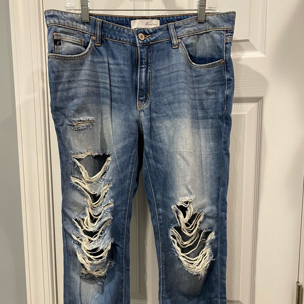Kancan Distressed Boyfriend Crop Denim